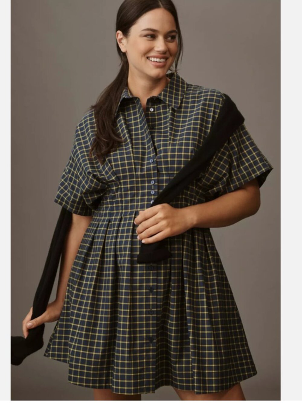 Anthropologie Tobie Mini Shirtdress by Exquise Navy Plaid Size 1X NWT Plus